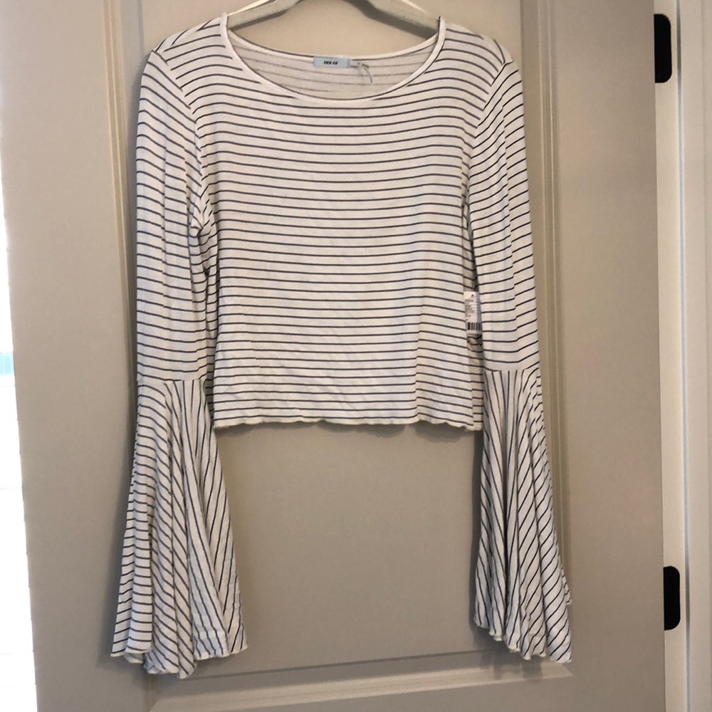 Cropped striped bell sleeve shirt